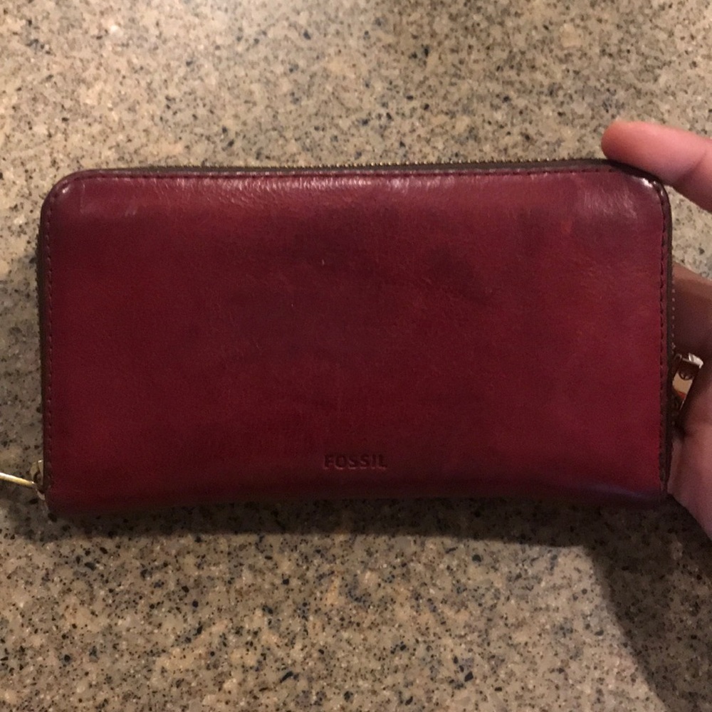 Maroon fossil wallet